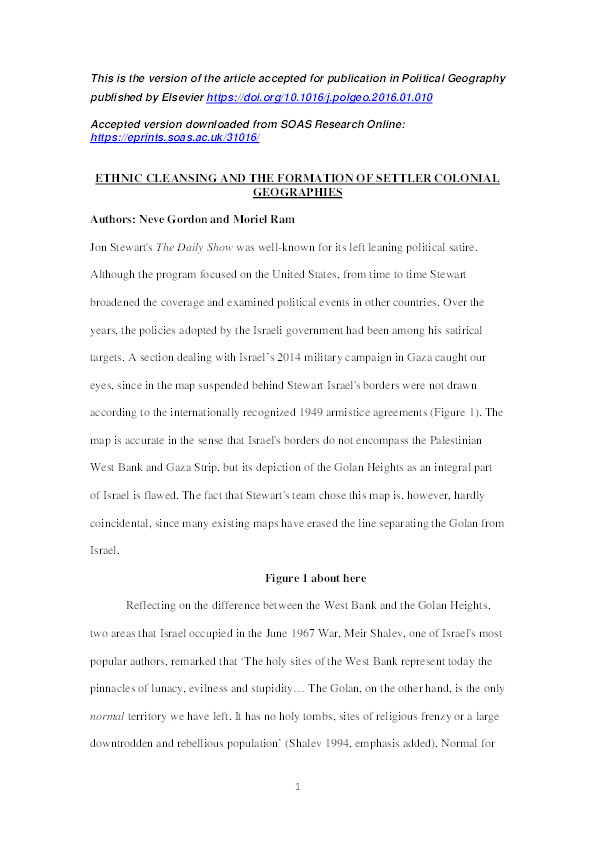 Ethnic Cleansing and the Formation of Settler Colonial Geographies Thumbnail