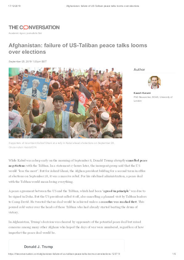 Afghanistan: failure of US-Taliban peace talks looms over elections Thumbnail