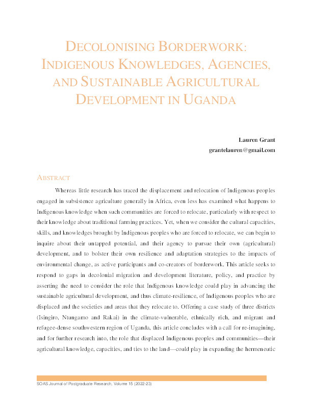 Decolonising Borderwork: Indigenous Knowledges, Agencies, And Sustainable Agricultural Development In Uganda Thumbnail