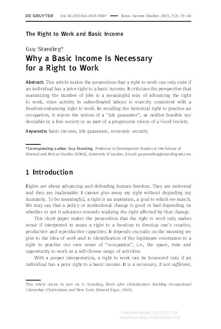 Why a basic income is necessary for a right to work Thumbnail