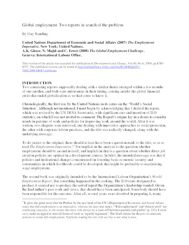 Global employment: Two reports in search of the problem Thumbnail