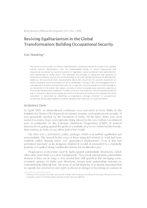 Reviving egalitarianism in the Global Transformation: Building occupational security Thumbnail