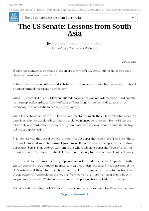 U.S. Senate Elections: Lessons from South Asia Thumbnail