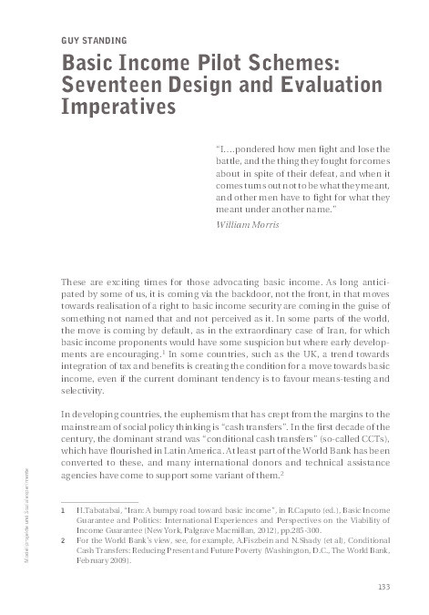 Basic income pilot schemes: Seventeen design and evaluation imperatives Thumbnail