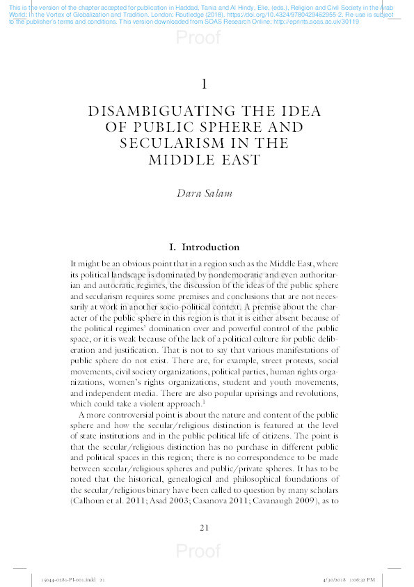 Disambiguating the Idea of Public Sphere and Secularism in the Middle East Thumbnail