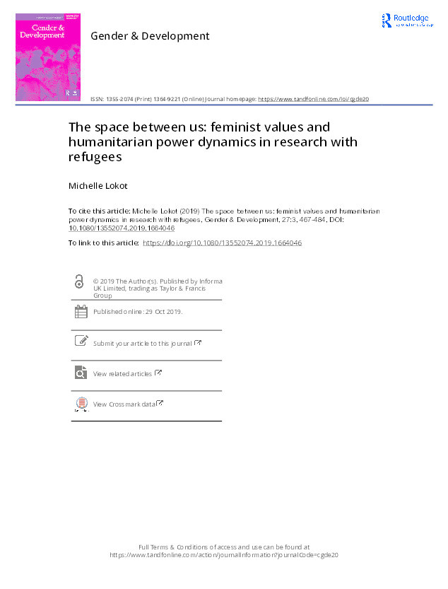 The space between us: feminist values and humanitarian power dynamics in research with refugees Thumbnail