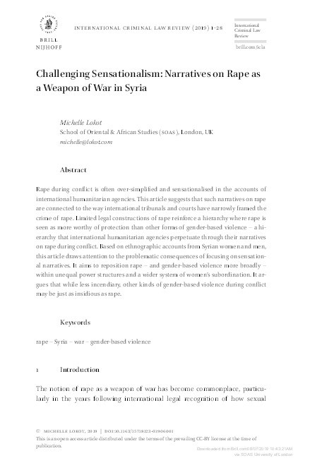 Challenging Sensationalism: Narratives on Rape as a Weapon of War in Syria Thumbnail
