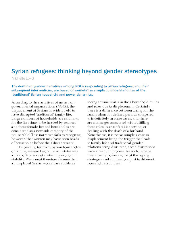 Syrian refugees: thinking beyond gender stereotypes Thumbnail