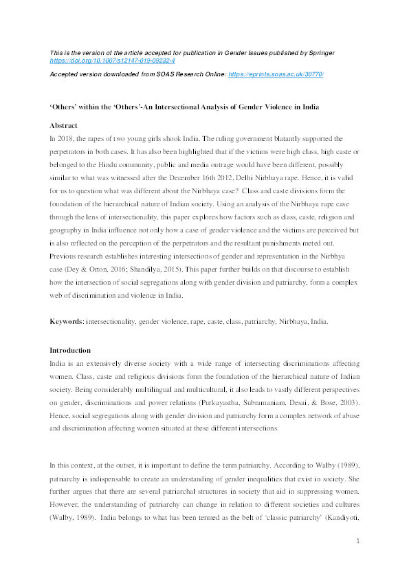 ‘Others’ Within the ‘Others’: An Intersectional Analysis of Gender Violence in India Thumbnail
