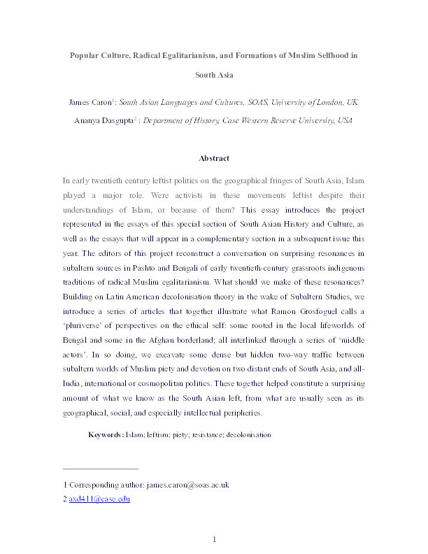 Popular Culture, Radical Egalitarianism, and Formations of Muslim Selfhood in South Asia Thumbnail