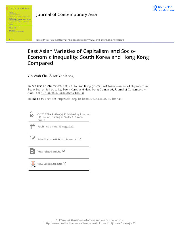 East Asian Varieties of Capitalism and Socio-Economic Inequality: South Korea and Hong Kong Compared Thumbnail