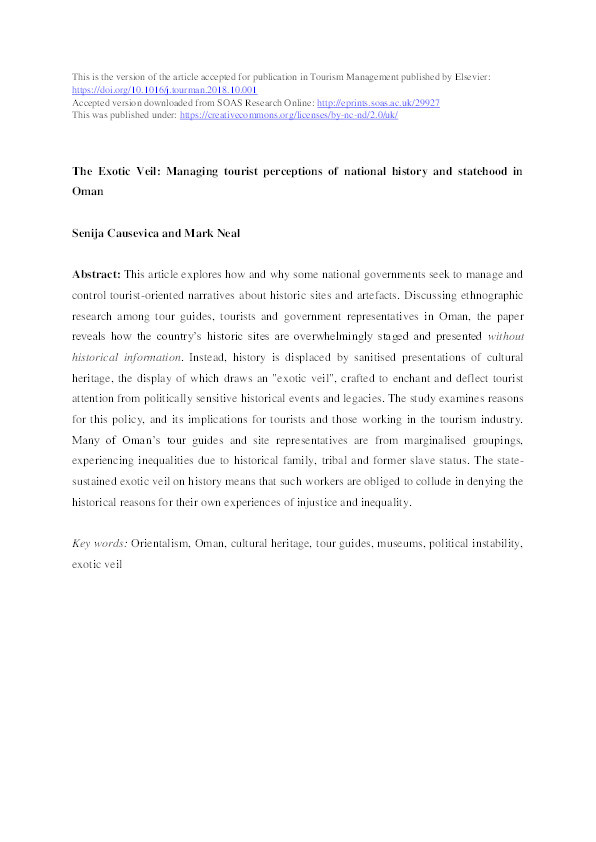 The Exotic Veil: Managing tourist perceptions of national history and statehood in Oman. Thumbnail