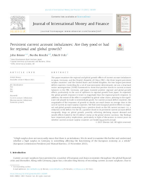 Persistent Current Account Imbalances: Are they Good or Bad for Regional and Global Growth? Thumbnail