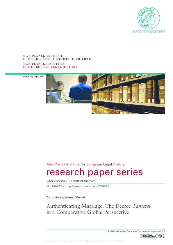 Authenticating marriage: The Decree Tametsi in a comparative global perspective Thumbnail