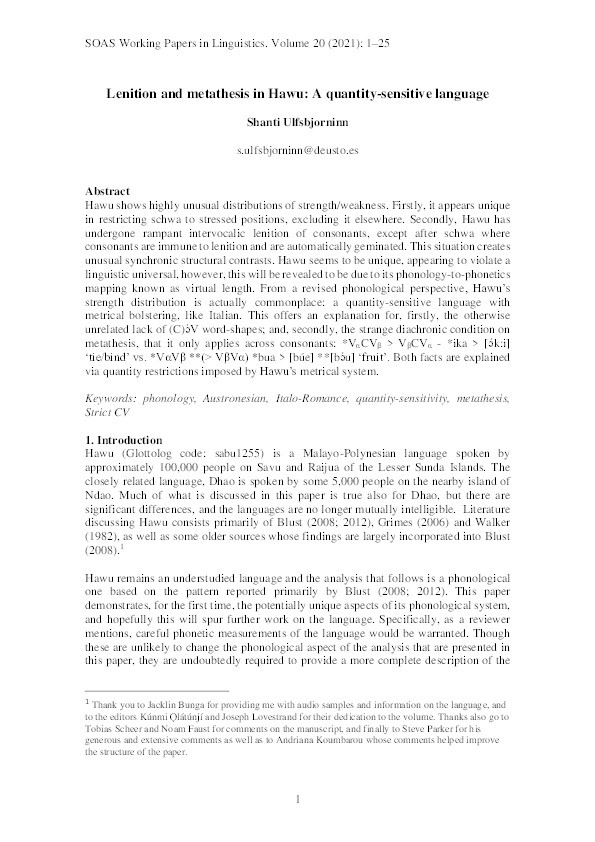 Lenition and metathesis in Hawu: A quantity-sensitive language Thumbnail