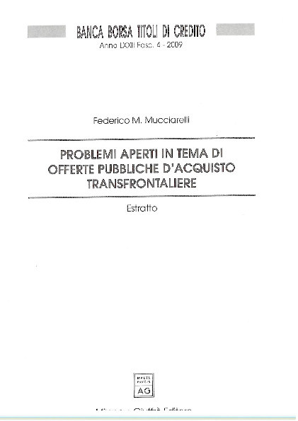 Problemi aperti in tema di offerte pubbliche d’acquisto transfrontaliere [Issues related to cross-border tender offers] Thumbnail