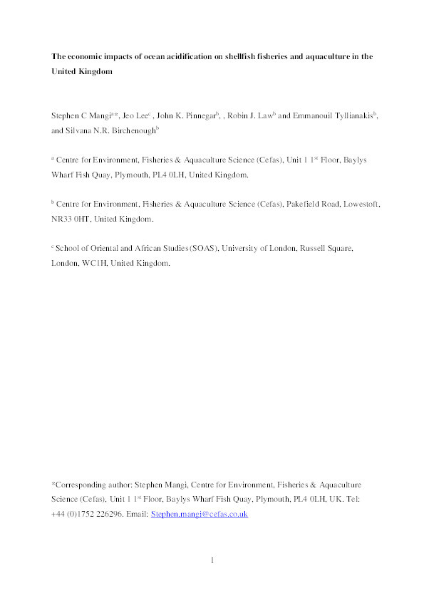 The economic impacts of ocean acidification on shellfish fisheries and aquaculture in the United Kingdom Thumbnail