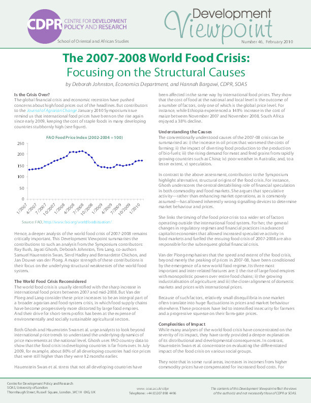 The 2007-2008 World Food Crisis: Focusing on the Structural Causes Thumbnail