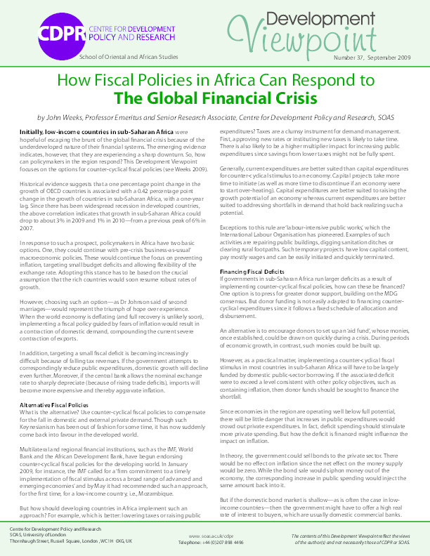 How Fiscal Policies in Africa Can Respond to The Global Financial Crisis Thumbnail