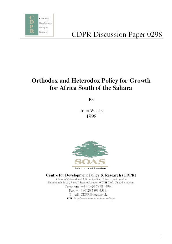 Orthodox and Heterodox Policy for Growth for Africa South of the Sahara Thumbnail