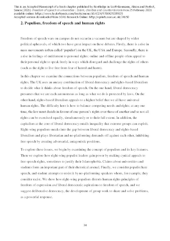 Freedom of speech in universities : Islam, charities and counter-terrorism Thumbnail