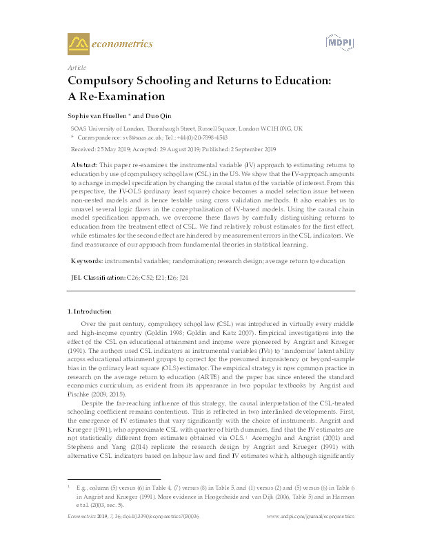 Compulsory Schooling and Returns to Education: A Re-Examination Thumbnail