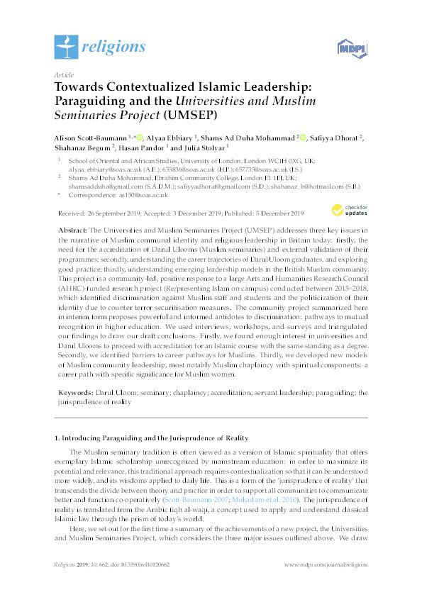 Towards Contextualized Islamic Leadership: Paraguiding and the Universities and Muslim Seminaries Project Thumbnail