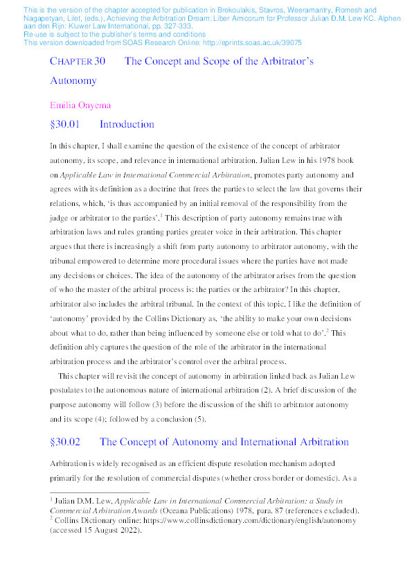The Concept and Scope of the Arbitrator's Autonomy Thumbnail
