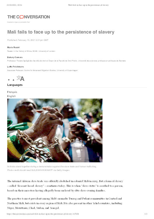Mali fails to face up to the persistence of slavery Thumbnail