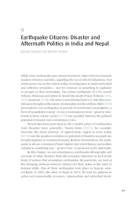 Earthquake Citizens: Disaster and Aftermath Politics in India and Nepal Thumbnail