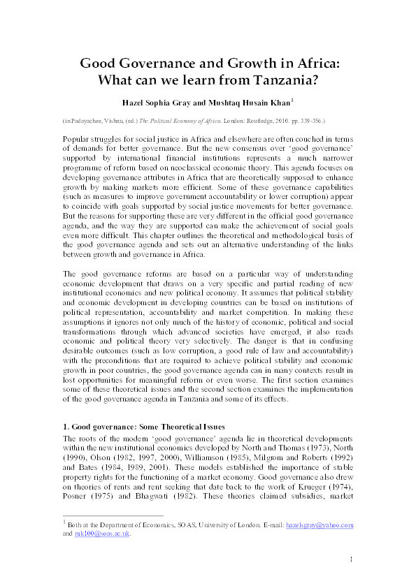 Good Governance and Growth in Africa: What can we learn from Tanzania? Thumbnail