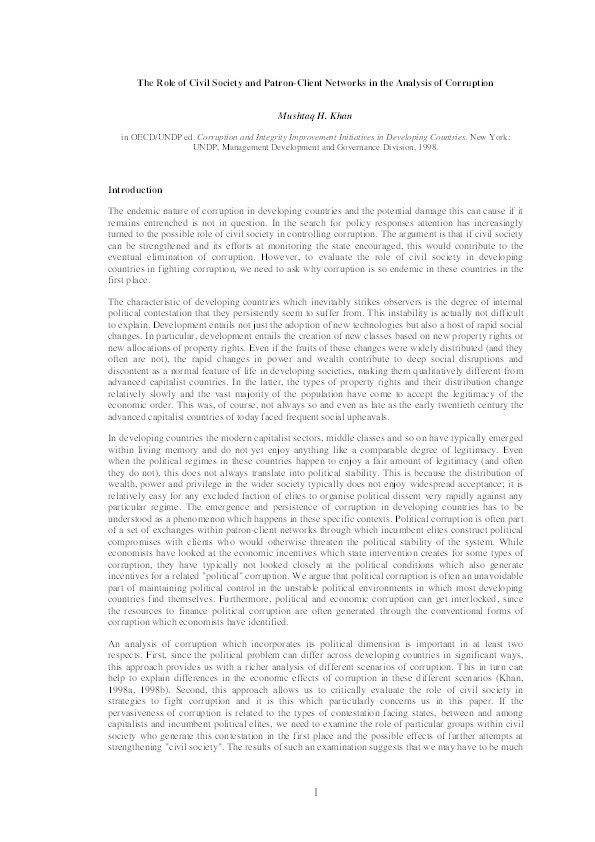 The Role of Civil Society and Patron-Client Networks in the Analysis of Corruption Thumbnail
