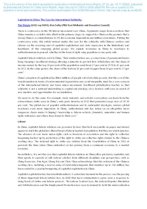 Capitalism in China: The case for international solidarity Thumbnail
