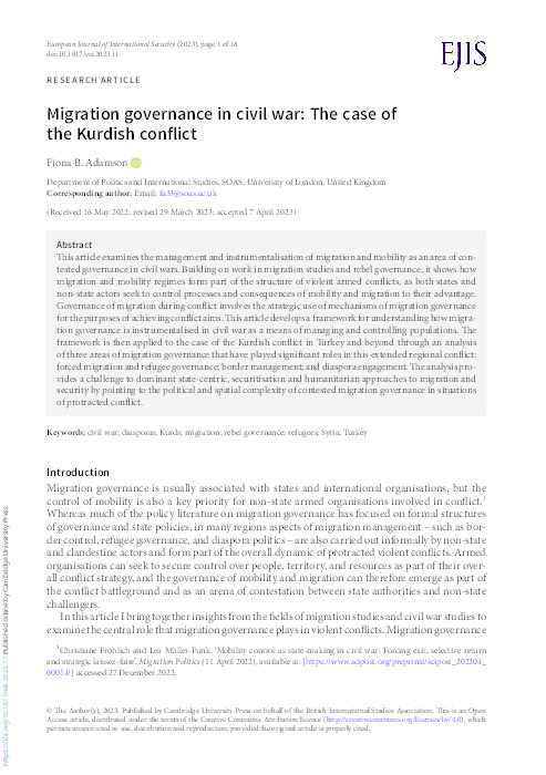 Migration Governance in Civil War: The Case of the Kurdish Conflict Thumbnail