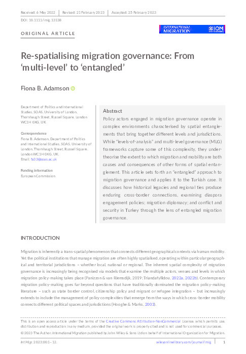 Re-Spatialising Migration Governance: From "Multi-Level" to "Entangled" Thumbnail
