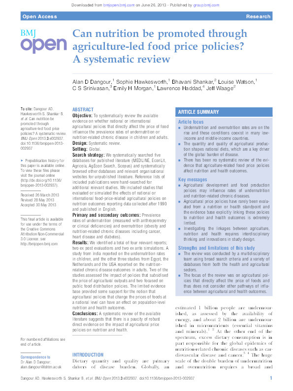 Can nutrition be promoted through agriculture-led food price policies? A systematic review Thumbnail