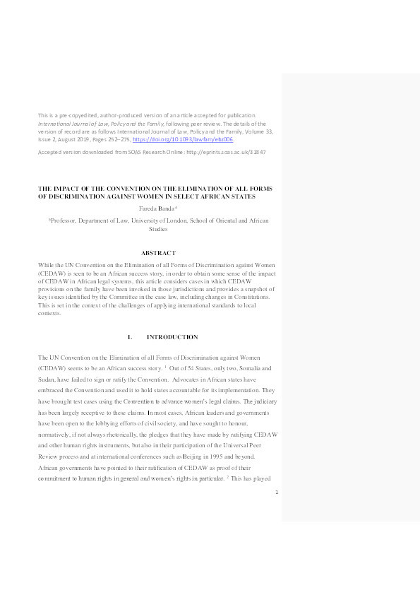 The Impact of the Convention on the Elimination of All Forms of Discrimination Against Women in Select African States Thumbnail