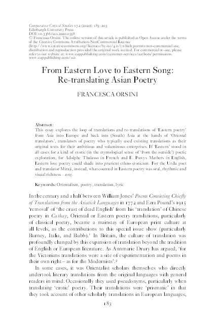 From Eastern Love to Eastern Song: Re-translating Asian Poetry Thumbnail