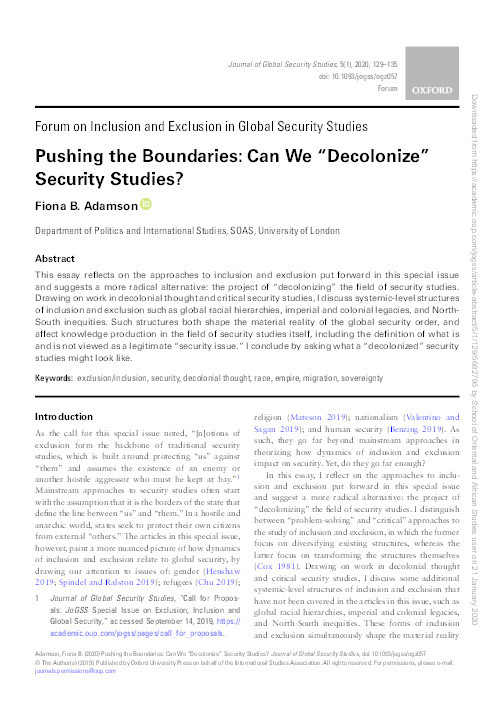 Pushing the Boundaries: Can We “Decolonize” Security Studies? Thumbnail