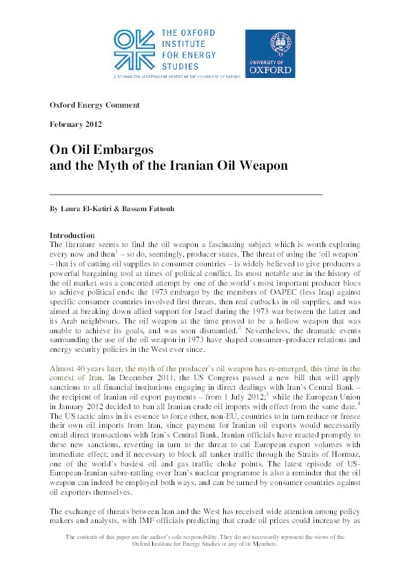 On Oil Embargos and the Myth of the Iranian Oil Weapon Thumbnail