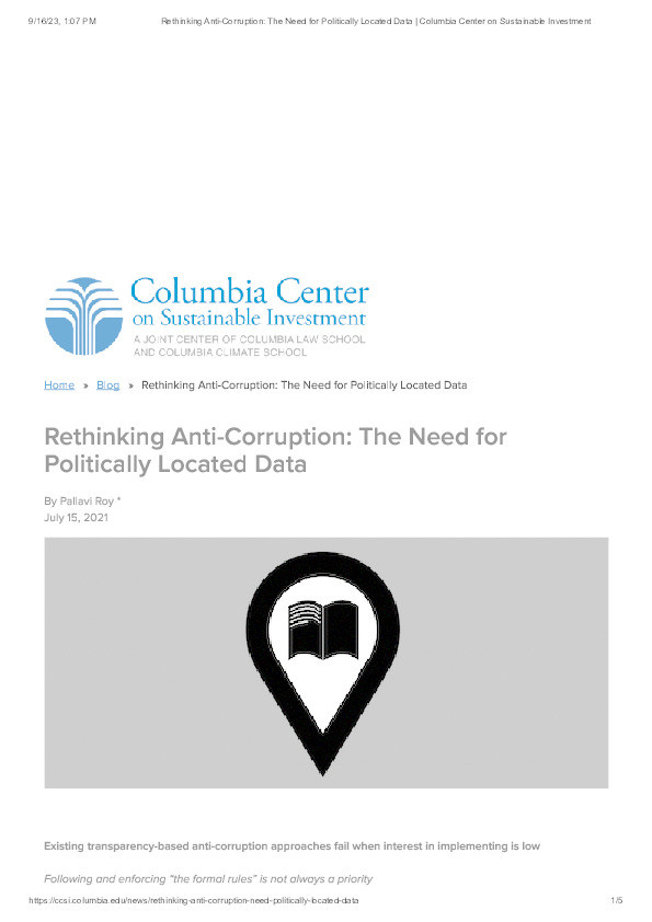 Rethinking anti-corruption: The need for politically located data Thumbnail