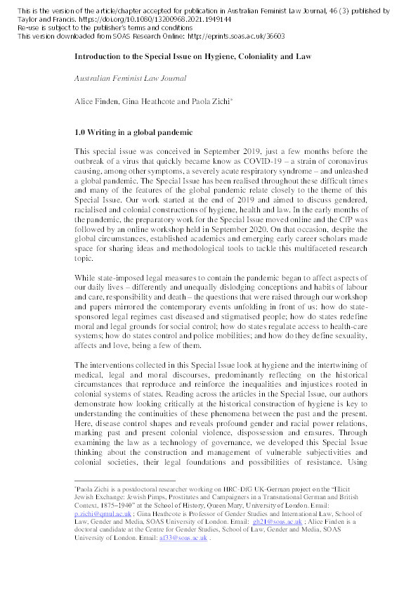 Introduction to the Special Issue on Hygiene, Coloniality and Law Thumbnail