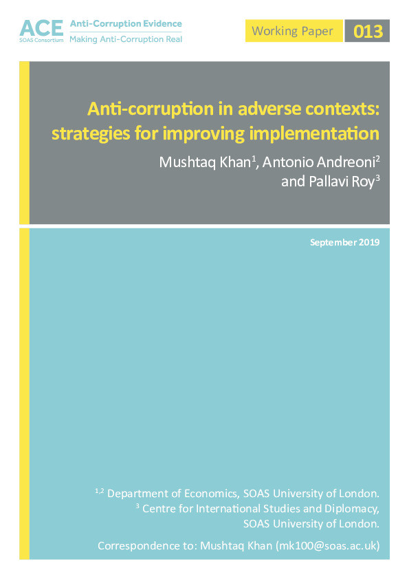 Anti-corruption in adverse contexts: strategies for improving implementation Thumbnail