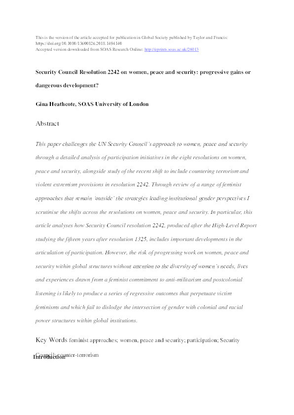 Security Council Resolution 2242 on women, peace and security: progressive gains or dangerous development? Thumbnail