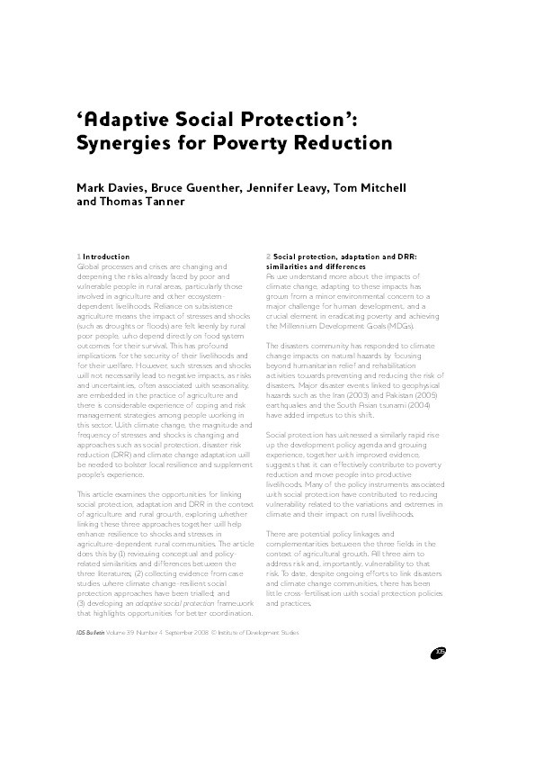 ‘Adaptive Social Protection’: Synergies for Poverty Reduction Thumbnail