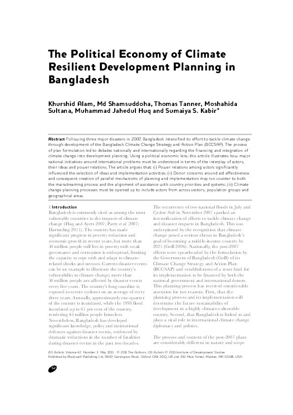 The Political Economy of Climate Resilient Development Planning in Bangladesh Thumbnail