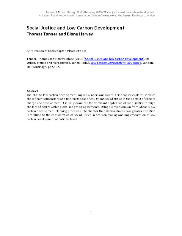Social justice and low carbon development Thumbnail