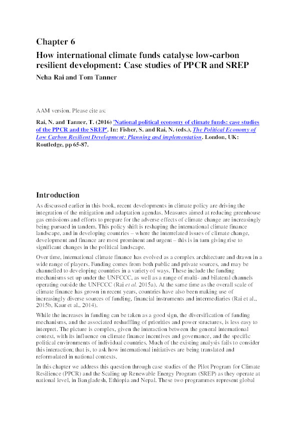 National political economy of climate funds: case studies of the PPCR and the SREP Thumbnail