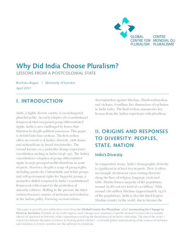 Why did India choose pluralism? Lessons from a post-colonial state Thumbnail