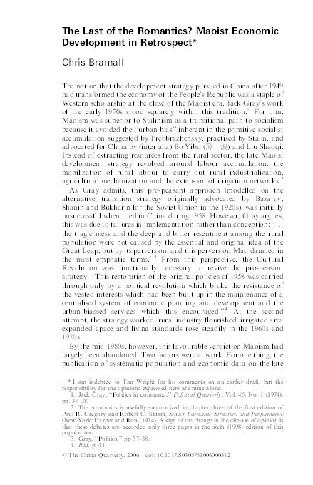 The Last of the Romantics? Maoist Economic Development in Retrospect Thumbnail